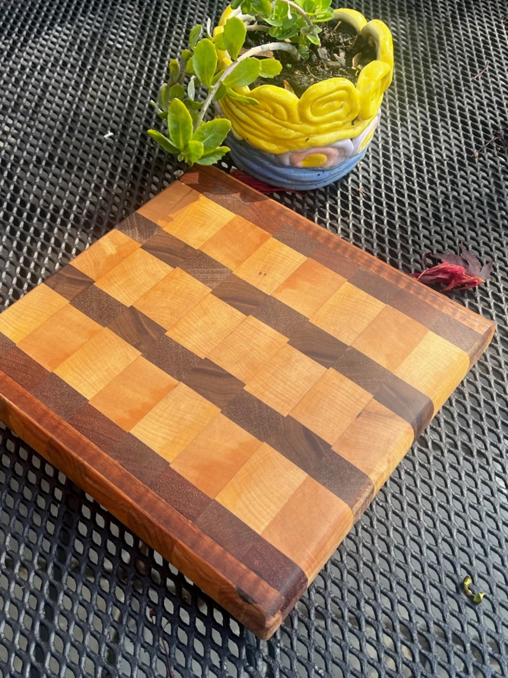 Hand Made End Grain Cutting Board- 100% Reclaimed Maple and Walnut